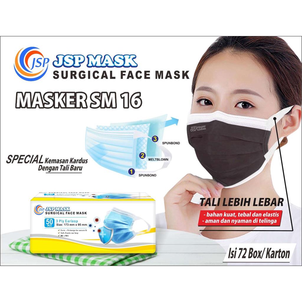 Masker Medis 3PLY/ Masker Medis JSP/ JSP Mask Isi 50Pcs SM16