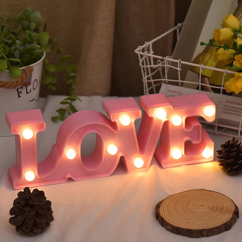 Romantic Wedding Anniversary Valentine's Day DIY 3D Love Alphabet Heart Letter Sign Neon Night Light Decoration