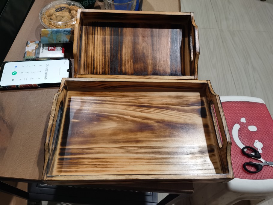 Nampan Kayu / Baki Kayu / Tray Kayu Pinus 28 X 18 Bakaran Melengkung