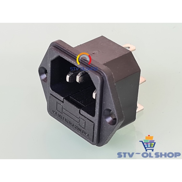 Soket Power AC Outlet 3 pin + Fuse Holder / Socket AC Power 3 pin