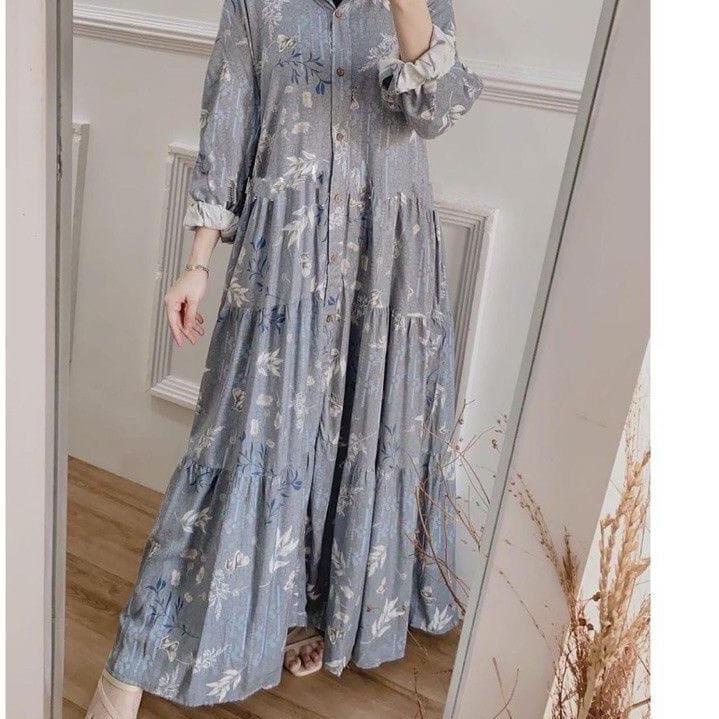 Terlaris.. ABERIA DRESS FULL KANCING BUSUI - GAMIS RAYON JUMBO MOTIF ABERIA BUSUI - ZULIA MAXI DRESS