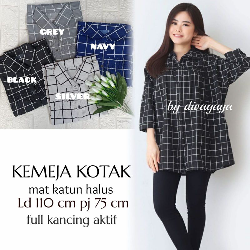 KEMEJA KOTAK2 KANCING FULL LD-+110 CM PJ 75 CM