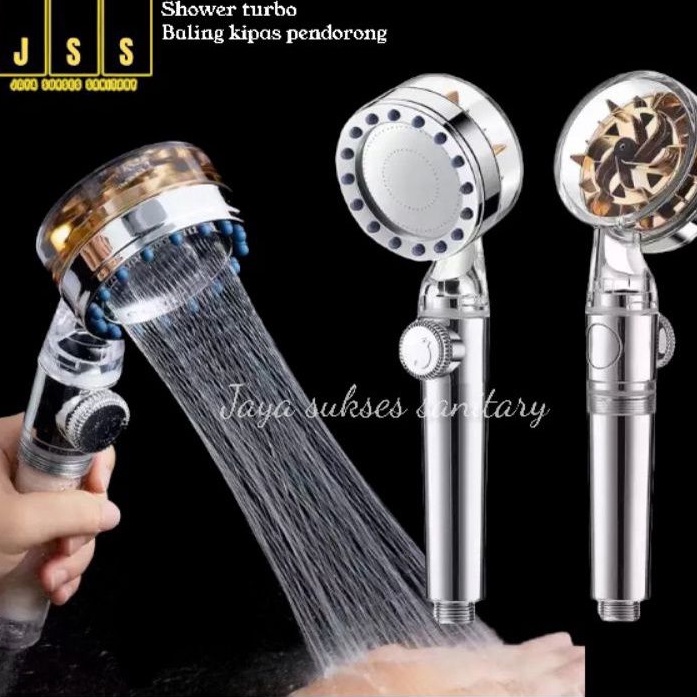 Terbaru Turbo Fan Shower Head Water Saving High-Pressure Rainfall Propeller ABS Jet Shower Head Toilet Bathroom