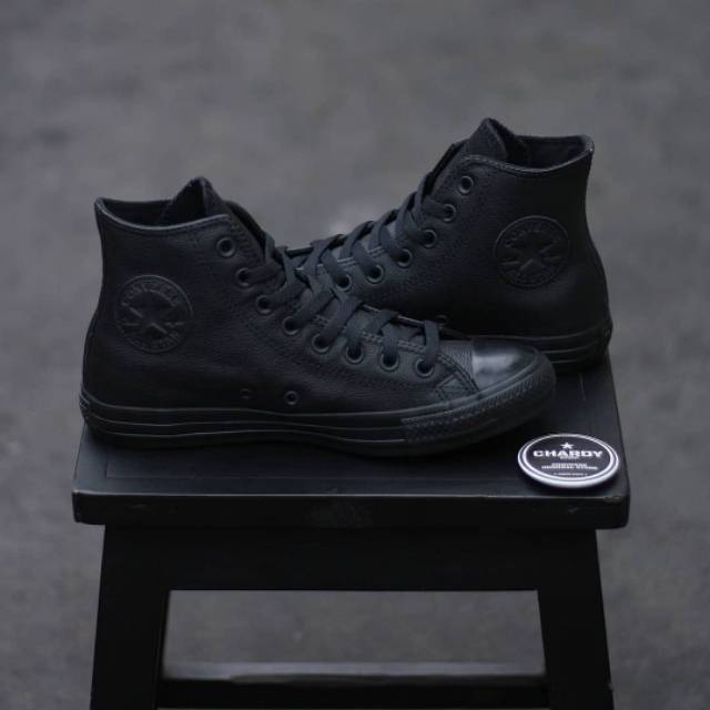 converse leather black high
