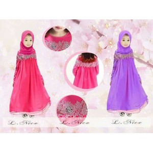 Gamis/baju muslim anak+jilbab (import) merk Lnice warna UNGU