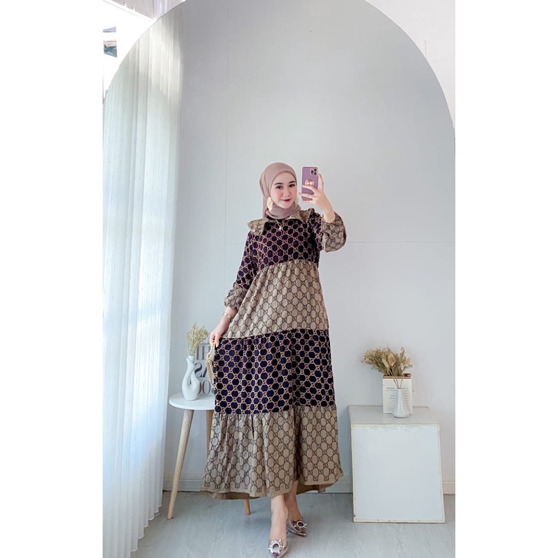 COD - Asmiranda Maxy Gamis Muslim Aurora Dress Shakila Aksen Renda Brukat Import Ld  110 Fit S - XL ( Free Bros ) Fashion Maxi Wanita Pesta Kondangan Modern Termurah Terlaris-4