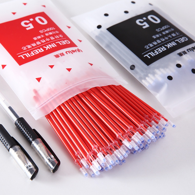 100pcs / Kantong Refill / Isi Ulang Pulpen Gel 0.5mm Warna Hitam / Merah / Biru Untuk Sekolah