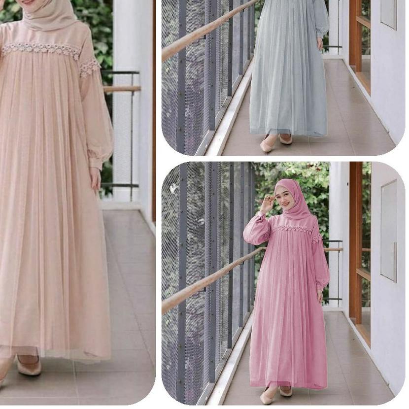 ➩ MAXI NURAINI DRESS GAMIS JUMBO XL MOSCREPE KOMBI TILE RENDA MEWAH GAMIS PESTA 3 WARNA ✮