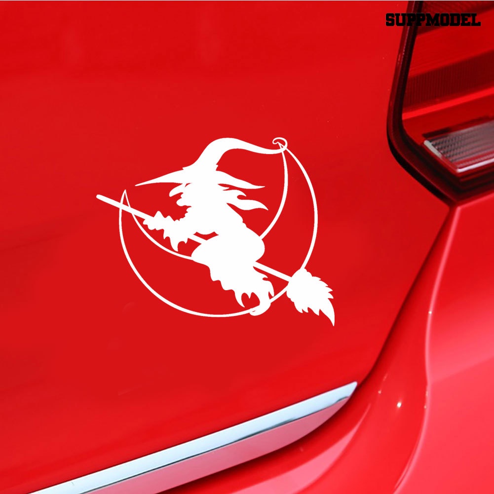 Stiker Motif Penyihirsapubulan Tema Halloween Untuk Dekorasi Body Bumper Jendela Mobil