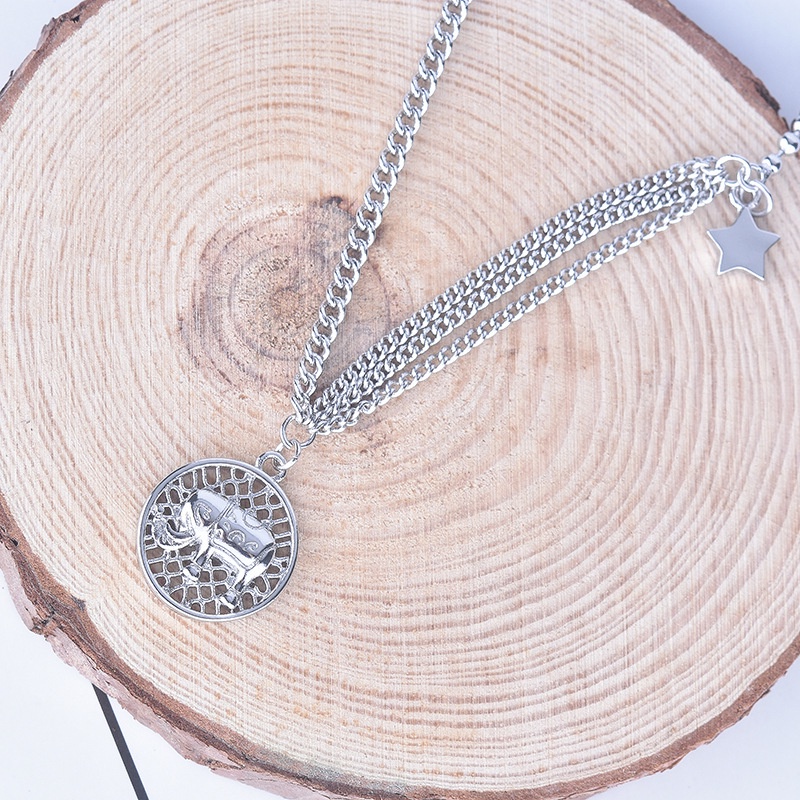 [Ready Stock]Fashion Personality Plated S925 Silver Elephant round Necklace