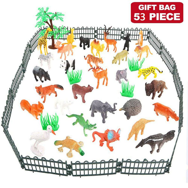 53x Wild Animals Zoo Safari Farm Playset Toy Animal Figures Kids Children Gift