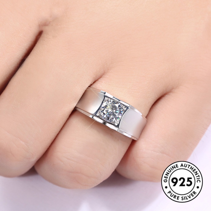 Cincin Bahan S925 Silver Aksen Berlian Untuk Pria