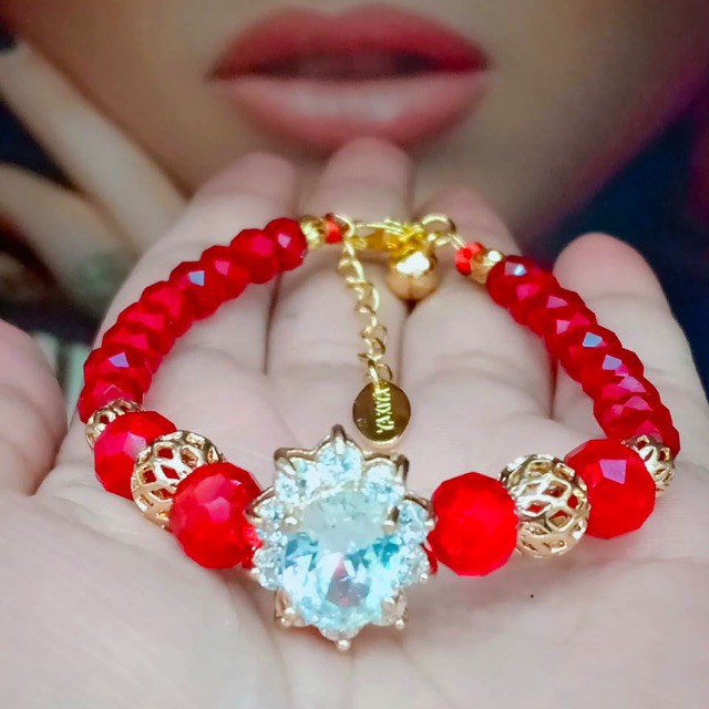 Gelang kristal merah model pandora oval