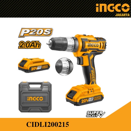 MESIN BOR CORDLESS ECO 20V / BOR BATERAI (2B+1FC) INGCO CIDLI200215