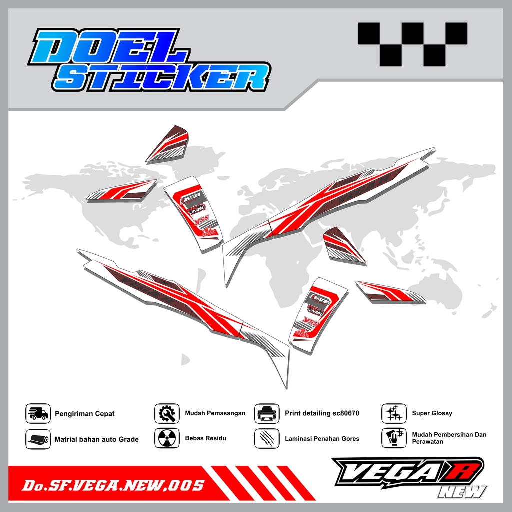 Sticker Striping Vega R New List Variasi Hologram , Crome Doel  005