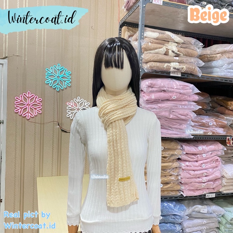 Long scarf women winter import syal musim dingin wanita rajut hangat knit knitted unisex cowok pria selendang-Beige