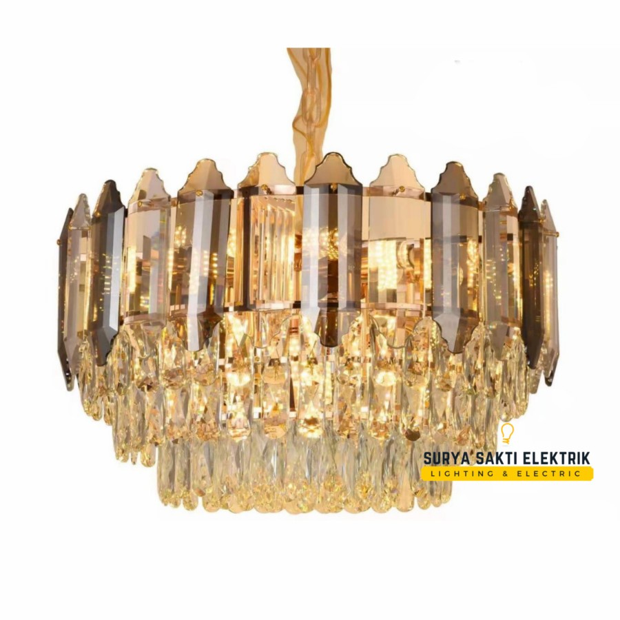 LAMPU HIAS KRISTAL GANTUNG GOLD MEWAH MODERN RUANG TAMU BESAR