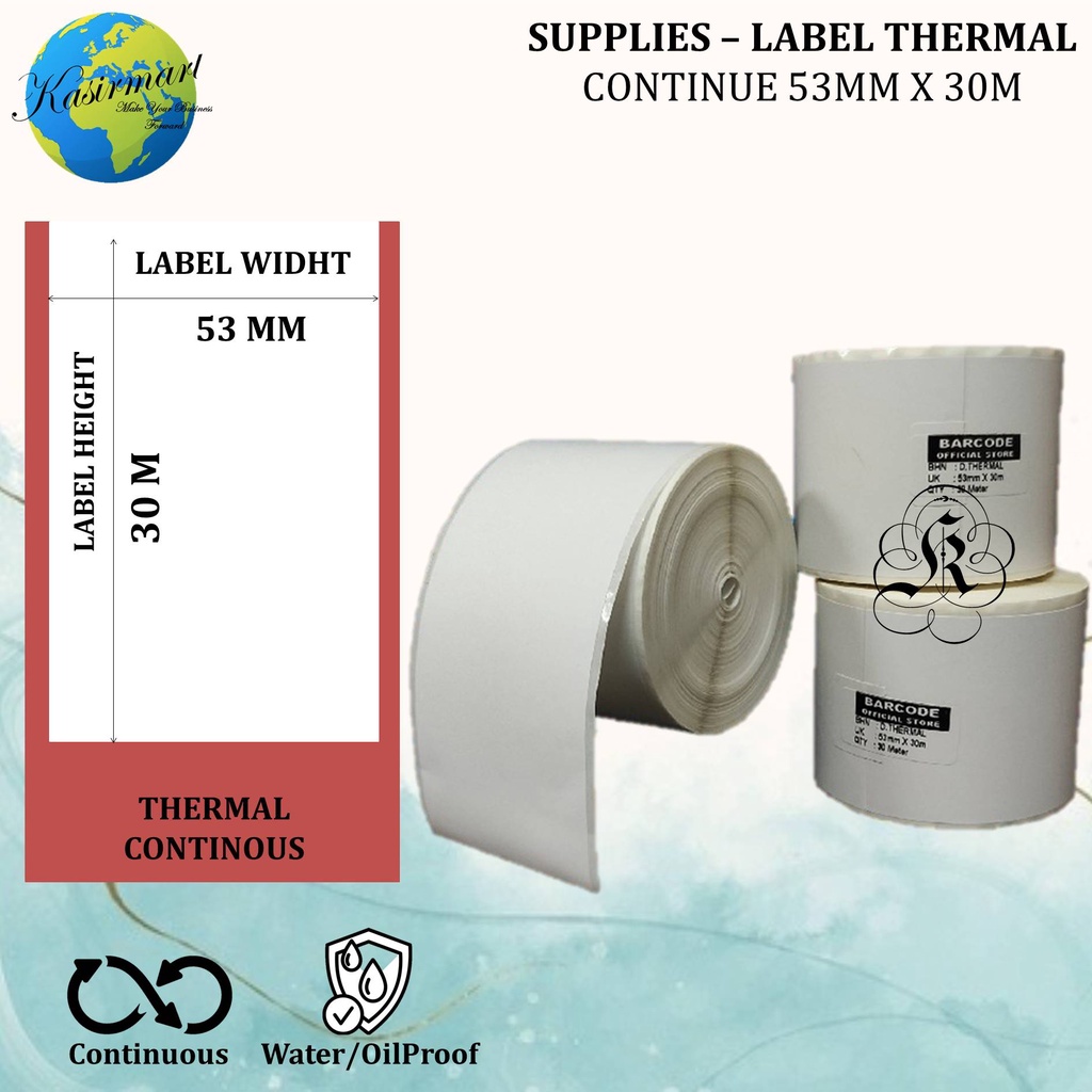 Label Thermal 58x30 Sticker Direct Thermal 53x30 Meter Continues Cetak Label Resi Shopee 58mm