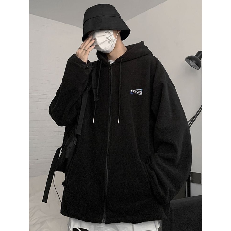 ZIPPER HOODIE UNISEX ALA KOREA HEY WORLD - ZIPPER HOODIE UNISEX CASUAL FLEECE TEBAL LEMBUT PREMIUM TERBARU,