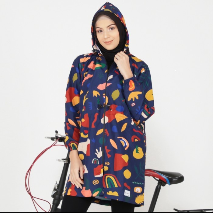 Jaket parasut printing wanita - Jaket olahraga sepeda gowes -long - Biru, all size