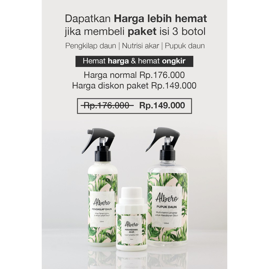 Albero paket 3 botol pengkilap daun, nutrisi akar, pupuk daun
