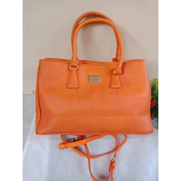 ENSOEN HANDBAG KULIT ORANGE FLORAL,  PRELOVED ENSOEN, ENSOEN HANDBAG,  PRELOVED HANDBAG