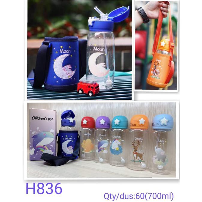 H836 - BOTOL MINUM ANAK - IMUT CUTE KEKINIAN - TALI DAN POUCH