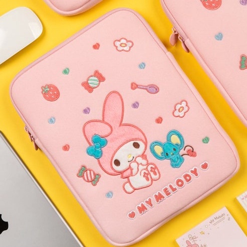 Sleeve Pouch Sarung Tas Bag Case Ipad Tab Tablet Macbook Air Pro Laptop Asus Acer Lenovo HP Huawei 11 12 13 14 15 inch Motif Gambar Kartun Cartoon Karakter Melody Warna Pink Lucu Cute Murah Korean Model Banyak Slot Ruang Stationary