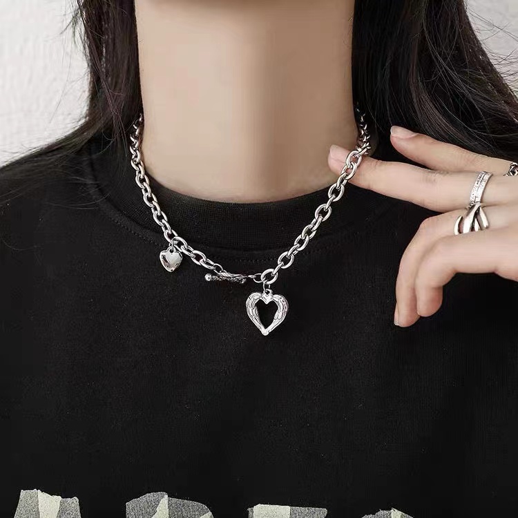 IFYOU Kalung Rantai Choker Desain Salib Hati Warna Silver Gaya Korea Untuk Pria