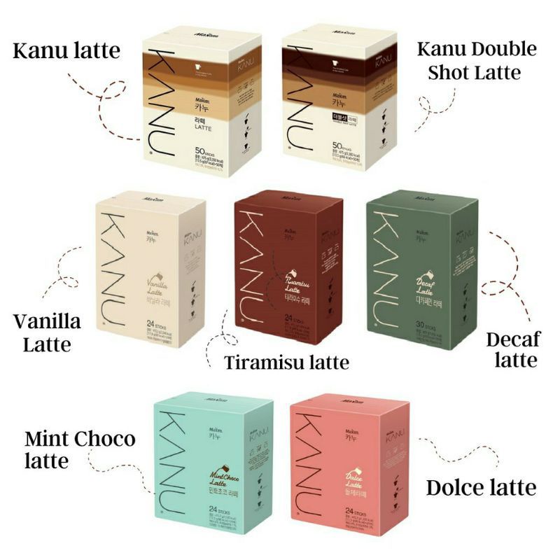 PER BOX Maxim Coffee KANU Vanila Late Tiramisu Dolce Latte Mint Choco Decaf Latte