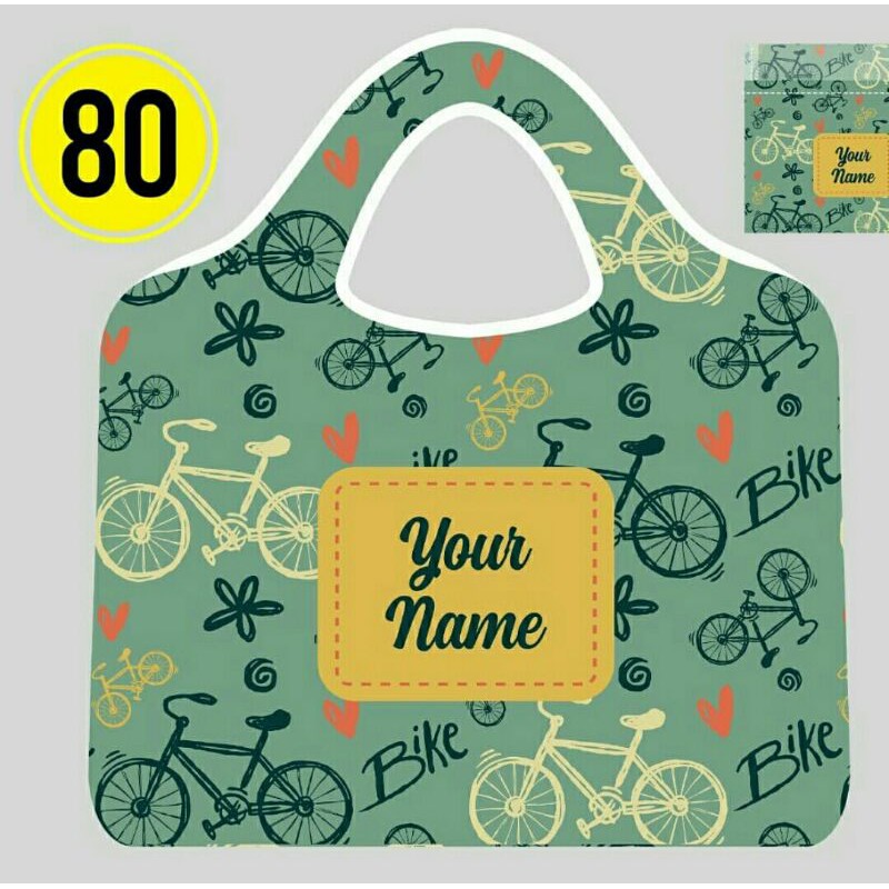 Tas Belanja Lipat Fashion Motif Sepeda Custom Nama (1 pcs)