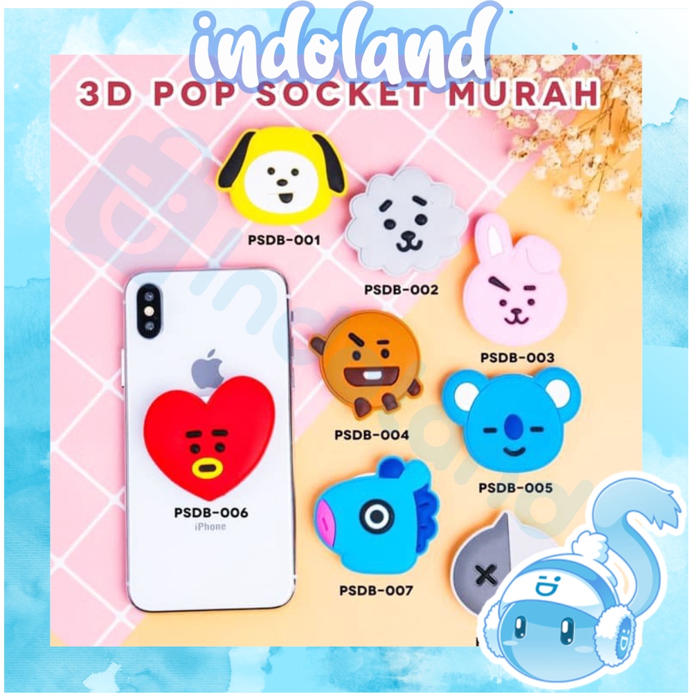 ☀INDOLAND☀ R275 KPOP KOREA - BT21 Griptok 3D/ Phone Holder PVC/ Stand HP/ Phone Stand/ Phone Grip