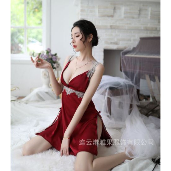 Longnight Sexy Lingerie Baju Tidur Dress Brukat SL-23 RED