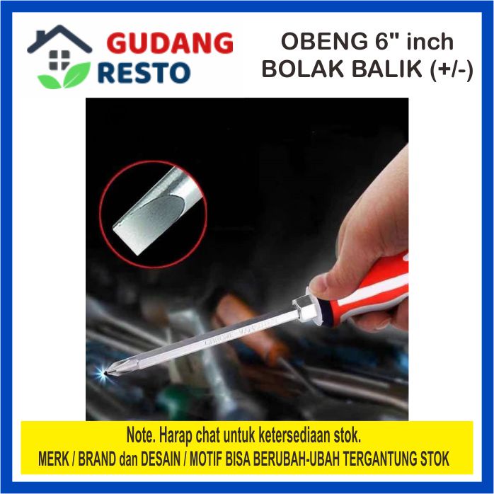 OBENG KARET BESAR BOLAK BALIK USA 2 way PLUS MINUS + / - 6 inch 2 in 1 Amerika America 25 cm