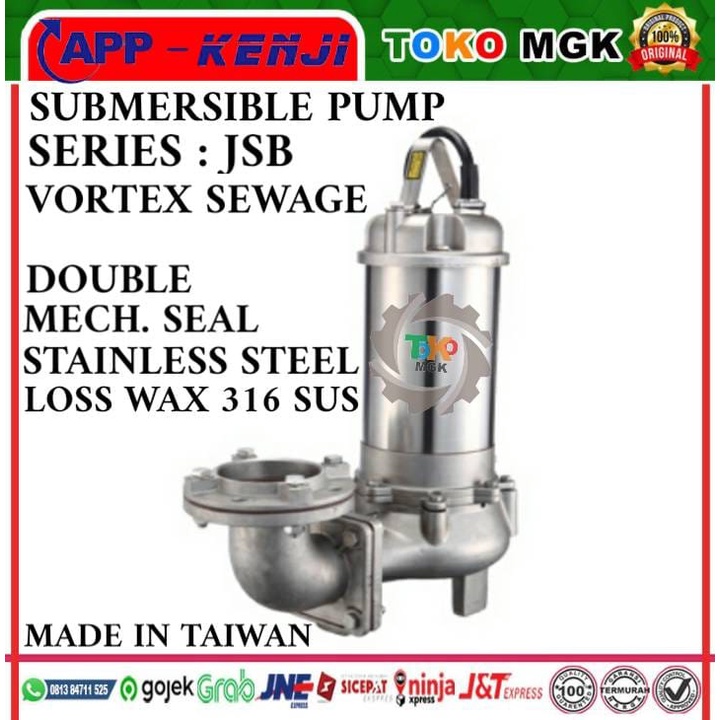JSB 10-1 0.75KW 220V APP KENJI SUBMERSIBLE PUMP VORTEX SEWAGE