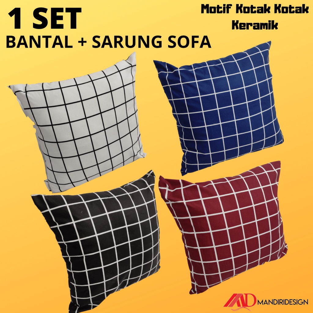 Set Sarung + Isi  Bantal  Kursi Sofa dan Sopa 30x30 40x40 50x50 60x60 Motif Minimalis Modern Kotak K