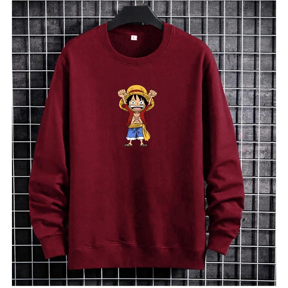 JOSJOLI_STORE/Sweater Luffy Angkat Tangan dan Luffy Nyengir/Atasan Pria Dewasa Lengan Panjang/L XL