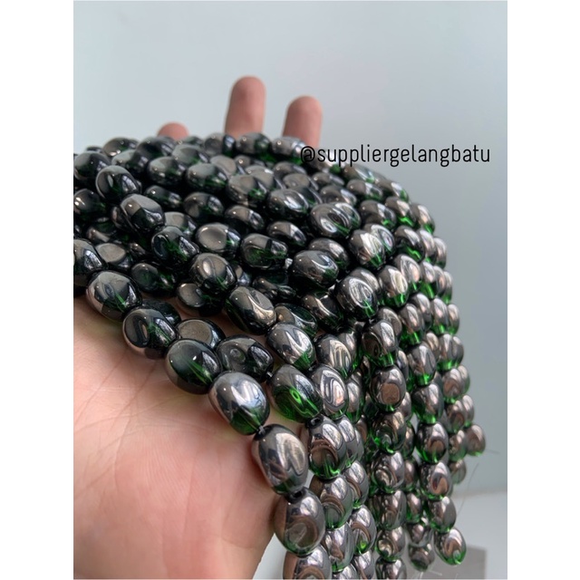 kristal CEKO KACANG SILVER GREEN QUARTZ 10mm HIJAU PERAK oval cutting