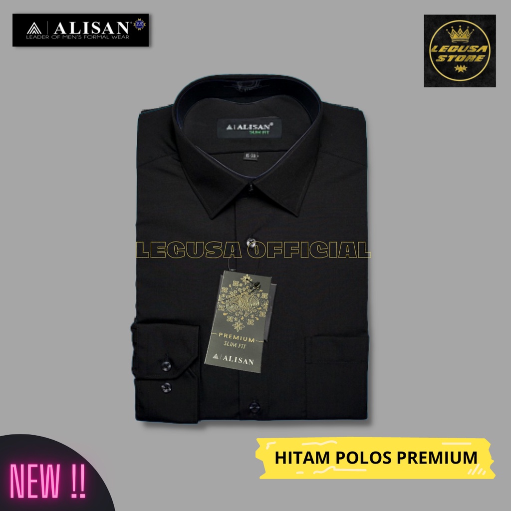 Kemeja Alisan Polos Hitam Lengan Panjang Slimfit PREMIUM / Pundak BATIK