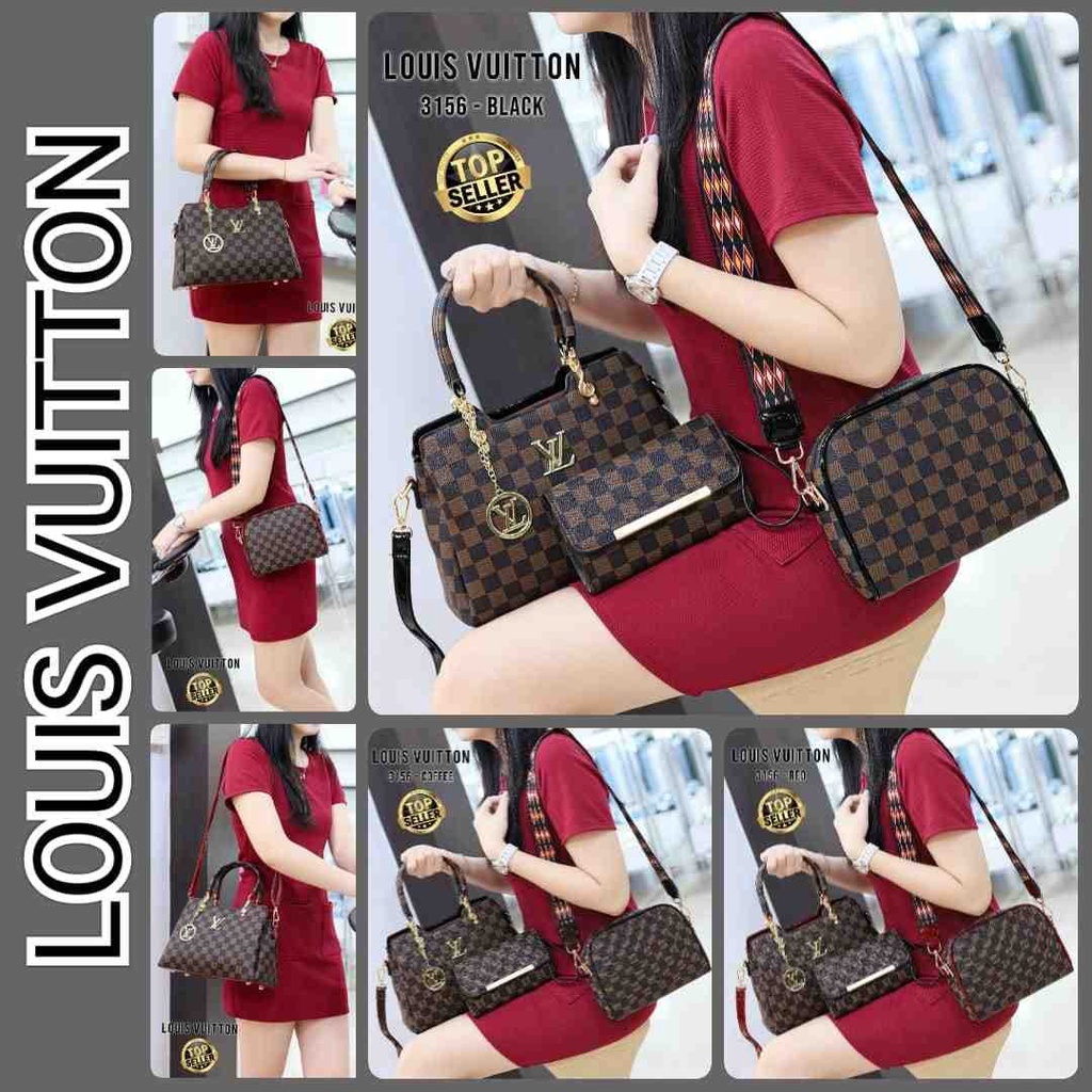 Tas LV  3156  3in1 GOOD QUALITY Tas Selempang Wanita Tas Impor Batam
