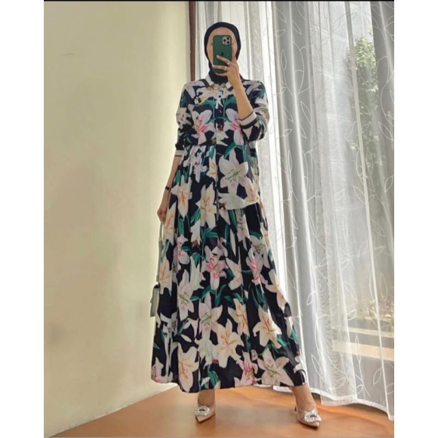 Setelan One Set Rok Import Premium Bangkok Adem Print bunga Mewah