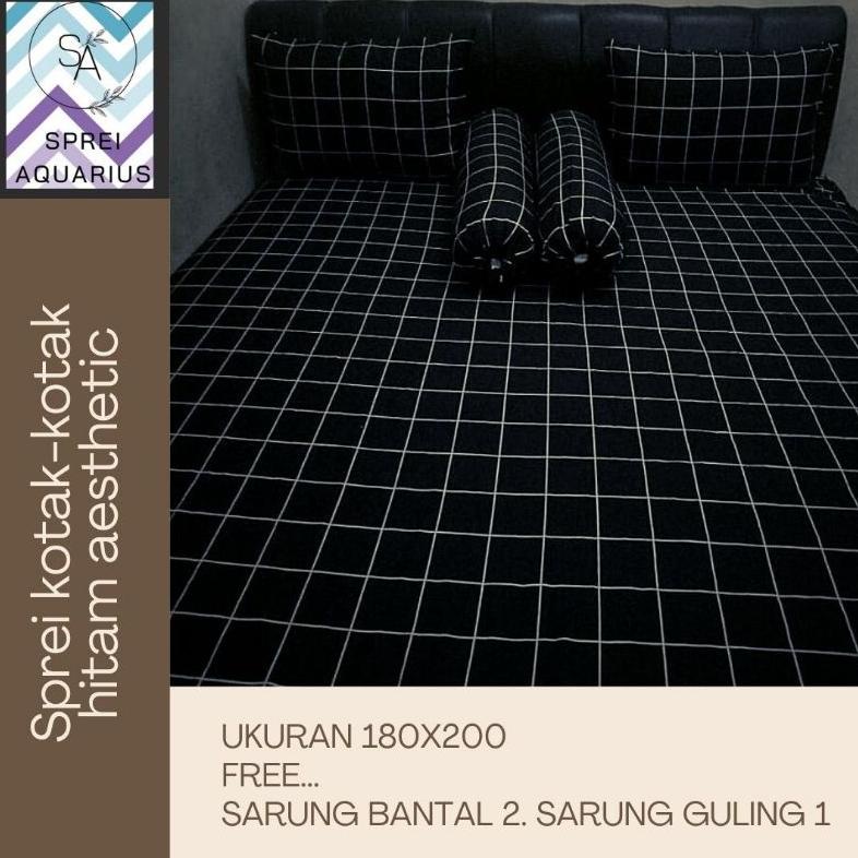 SPREI DYANOER MOTIF HITAM KOTAK PUTIH BESAR UKURAN KING NO1 180X200 TERLARISS...,,,,,