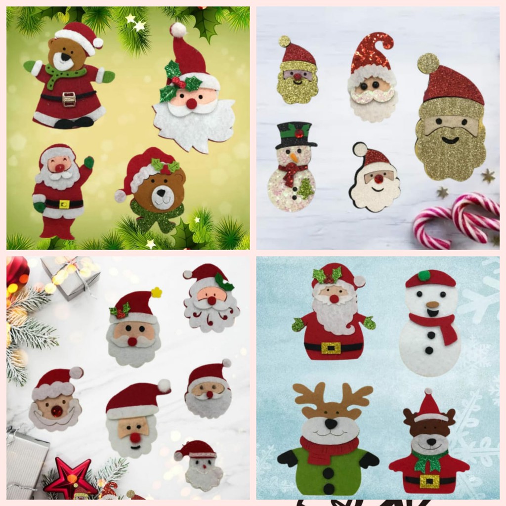 1BUAH - APLIKASI NATAL | KEPALA SANTA BAHAN FLANEL | HIASAN NATAL