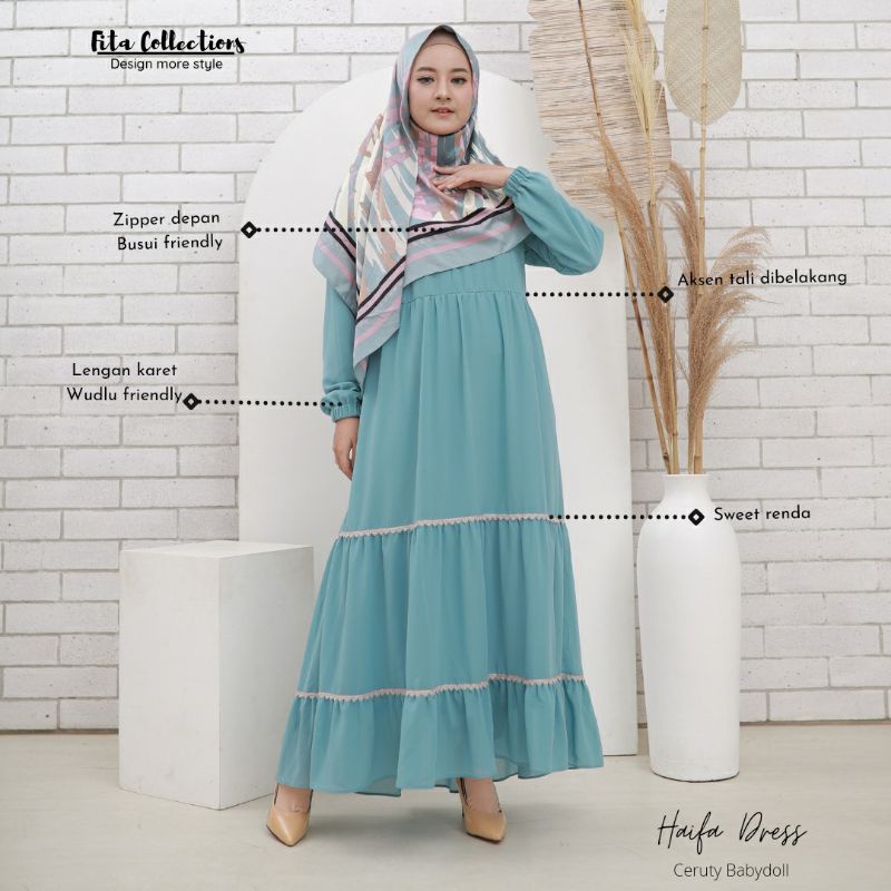 Dress gamis ceruty babydoll renda haifa dress