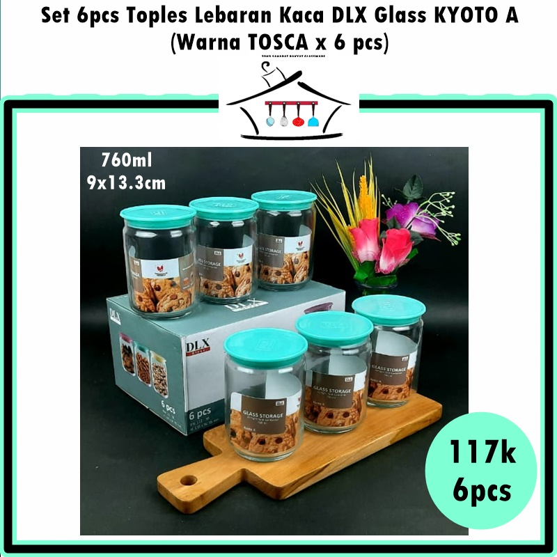 [Set 6pcs] Toples Kaca Bulat Kedap Udara DLX Glass Kyoto A 760ml