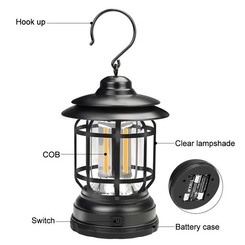 Lampu Lentera Gantung COB Retro Portable USB Rechargeable Untuk Camping / Hiking / Memancing