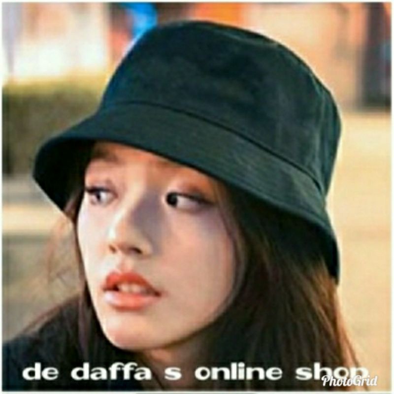 Topi bucket Hat dewasa hitam polos pria wanita - Hitam