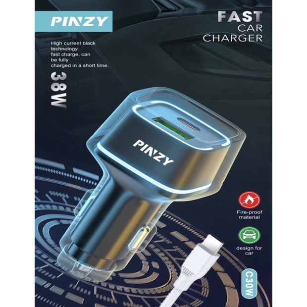 Saver Mobil PINZY C30W Fast Car CHARGER PD20W + QC18 38W Kabel Micro - Casan Mobil