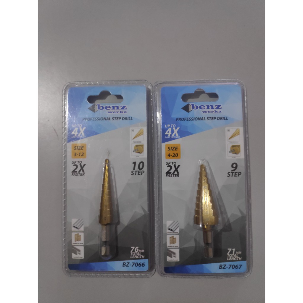Mata Bor Pagoda Step Drill 3-12 4-20mm Titanium Coated HSS Benz Werk - 3-12mm
