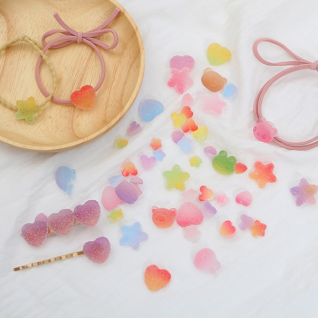 CHARMS 20 / 40pcs / Set Charm Cabochon Bentuk Hati / Bintang / Permen Bahan Resin Multiwarna Untuk Scrapbook Diy